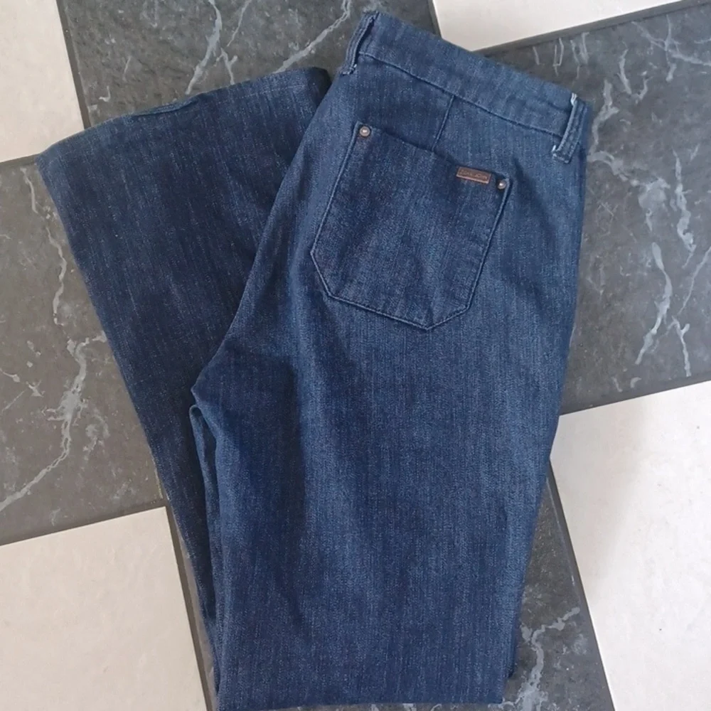 Dear John Dark Wash Mid Rise Jeans Women's Sz 29, Flare Zodiac, Strechy